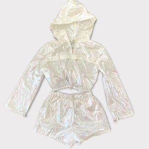 AWOO LOS ANGELES Iridescent Oversized Short Windbreaker set in White Sz M-L NWT